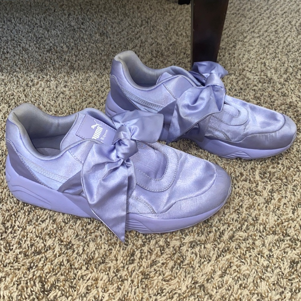 Fenty Puma Lavender Satin Bow Sneakers - Picture 2 of 8